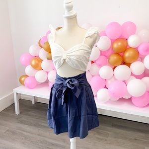 Navy bow elastic waist skirt 💙